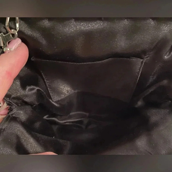 Black beaded evening clutch / shoulder bag with teal and cream leaf detail, 90s - Picture 4 of 4